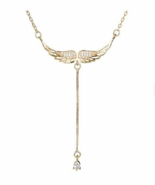 Halsketting gold plated engel vleugels zirkonia model DM