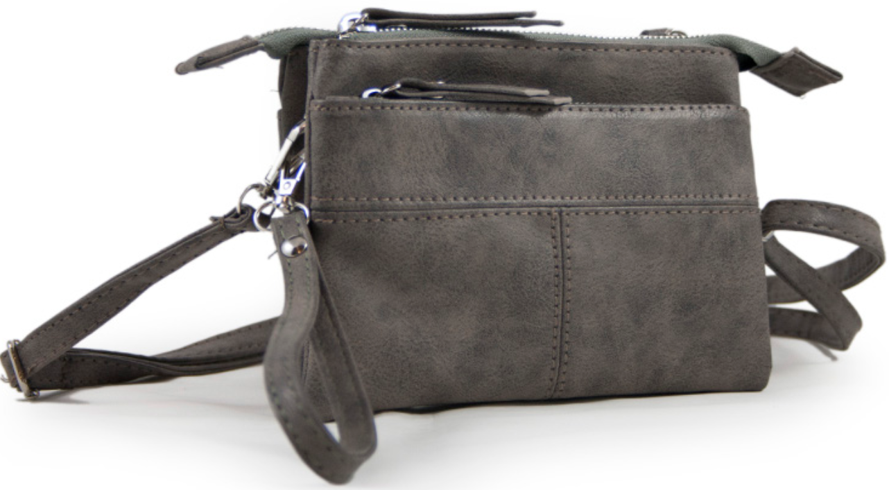 Kleine schouder- & handtas taupe 18 x 13 cm.