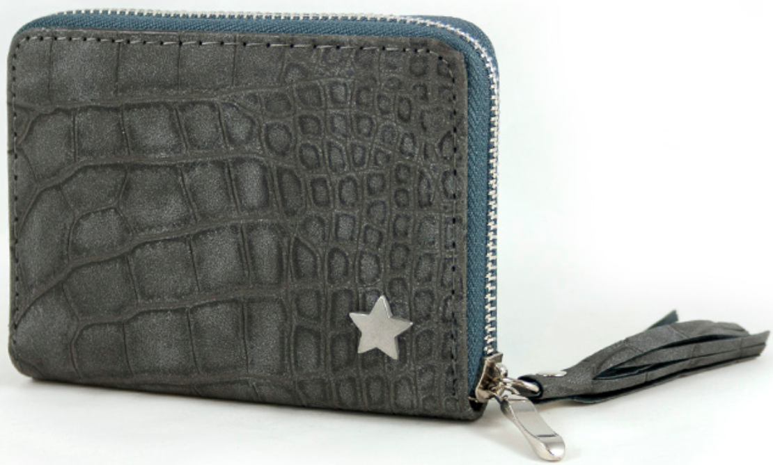 Portemonnee donker grijs ster 13 x 9.5 cm.