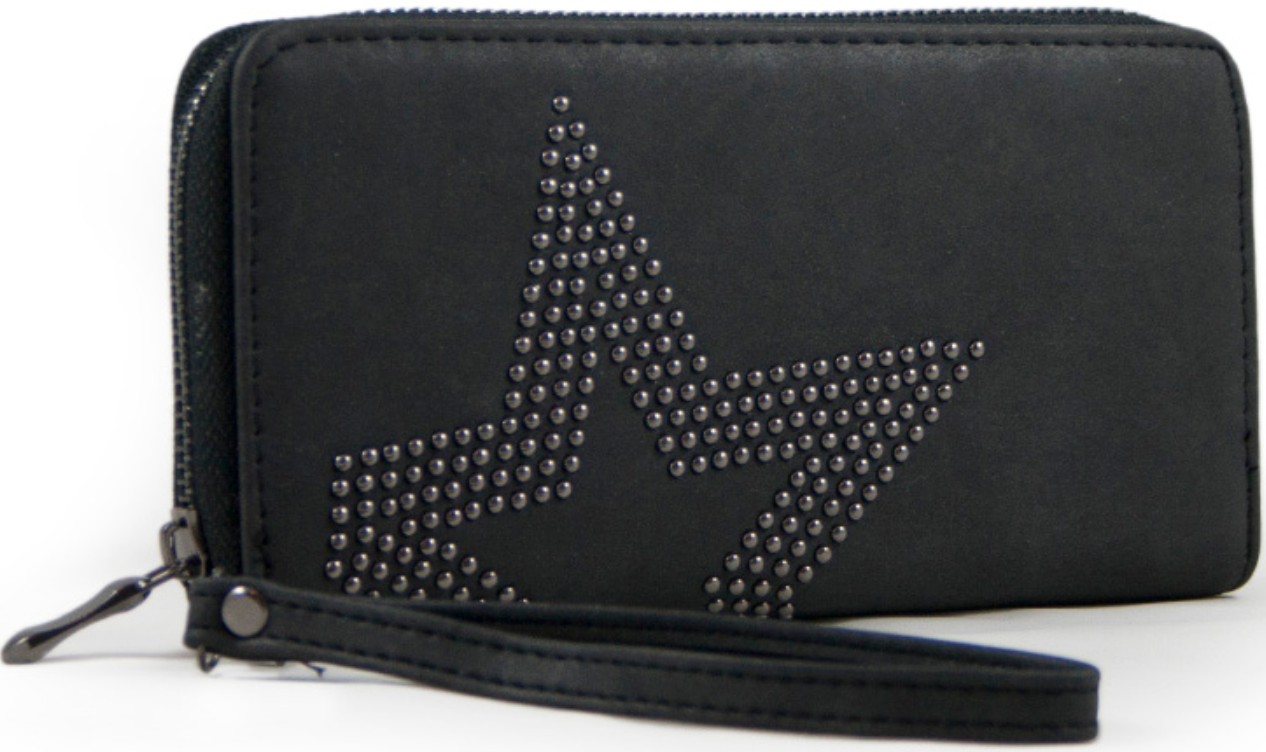 Portemonnee zwart studs 19 x 10 cm.