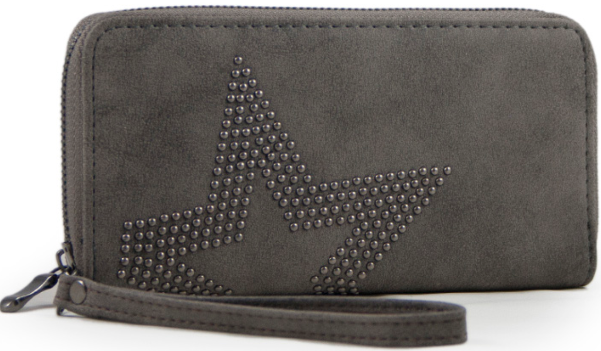 Portemonnee donker grijs studs 19 x 10 cm.