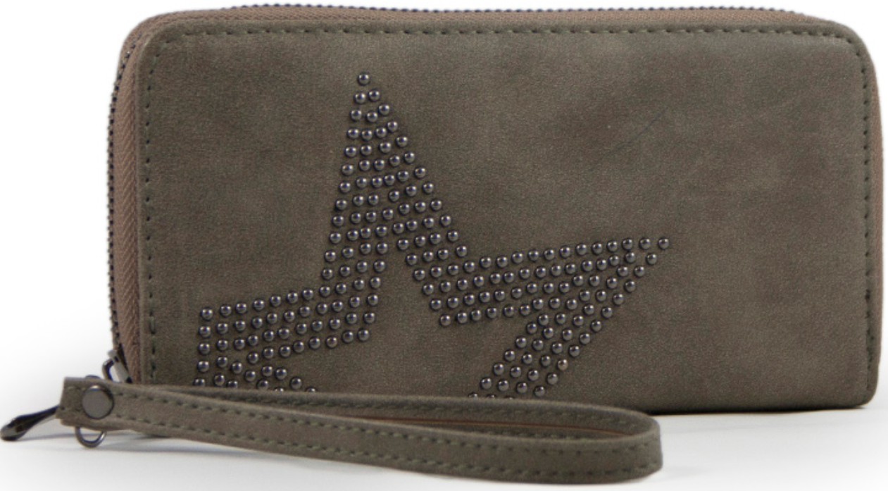 Portemonnee taupe studs 19 x 10 cm.