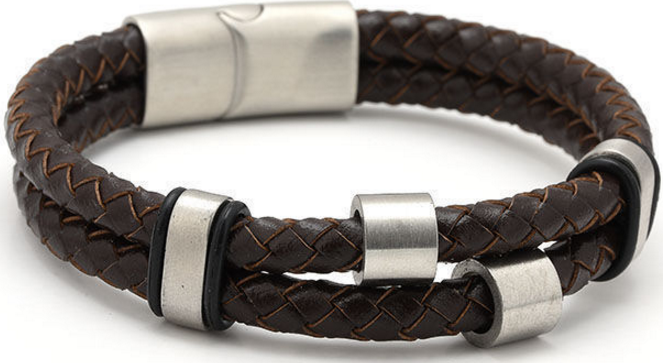Leren armband bruin dubbel model BN