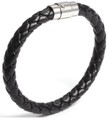 Leren smalle gevlochten armband zwart
