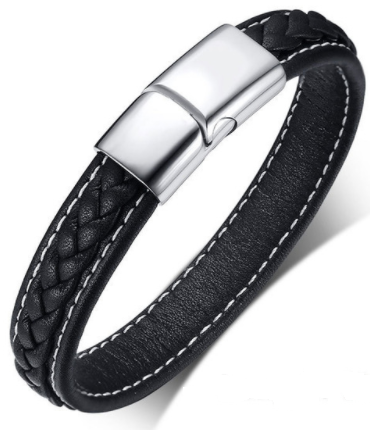 Leren armband zwart & sluiting silver plated