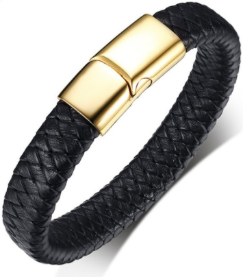 Leren armband zwart & sluiting gold plated