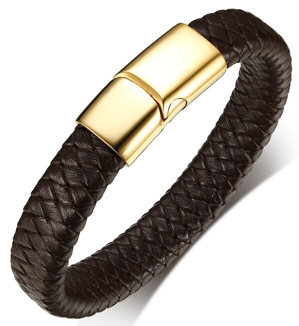 Leren armband bruin & sluiting gold plated