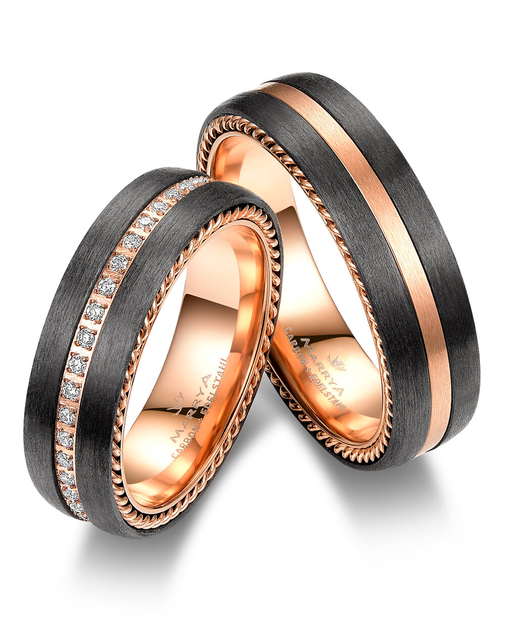 Trouwringen Carbon & Edelstaal model 1033 | Stel uw eigen set samen