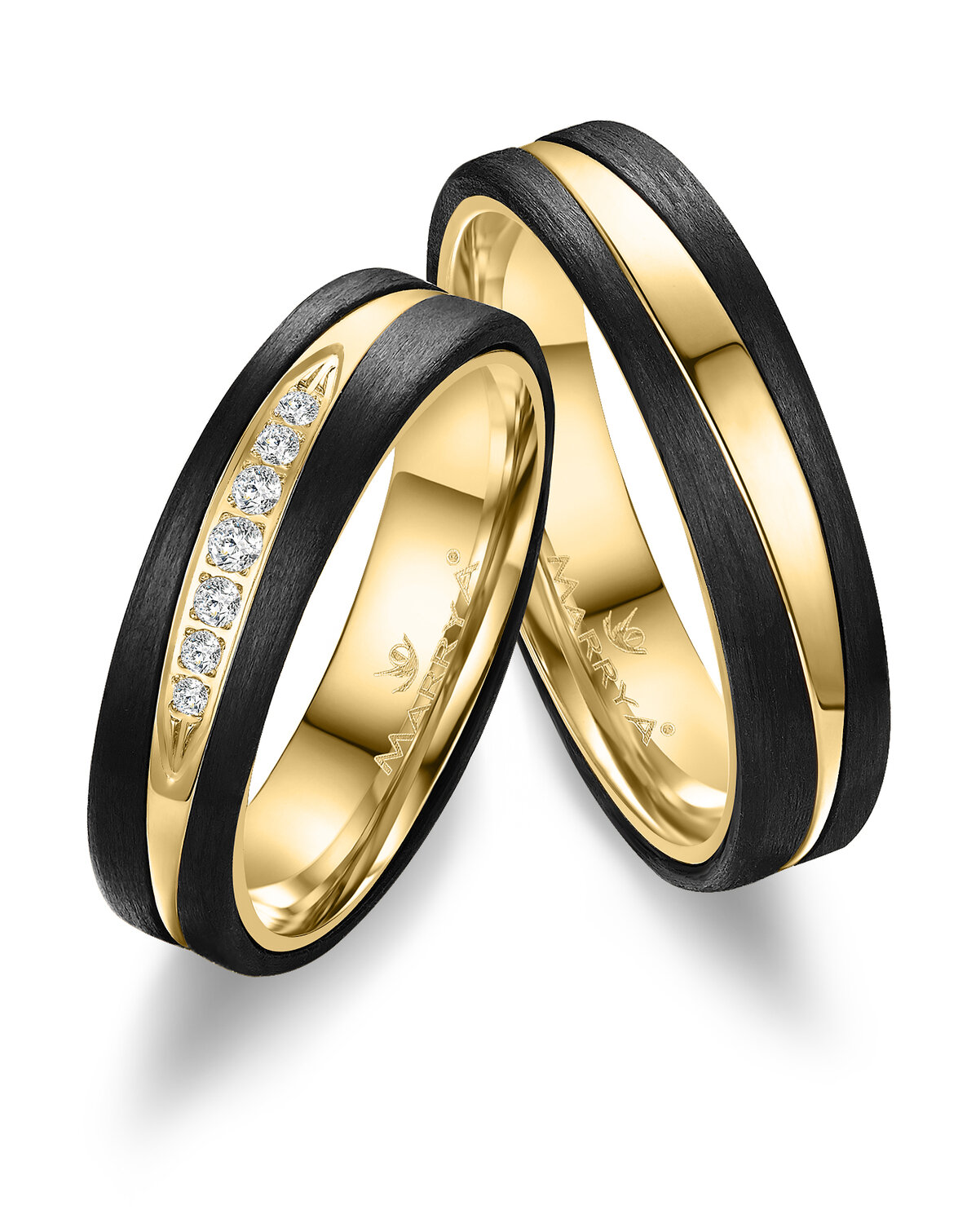 Trouwringen Carbon & Geelgoud model 2162 | Stel uw eigen set samen