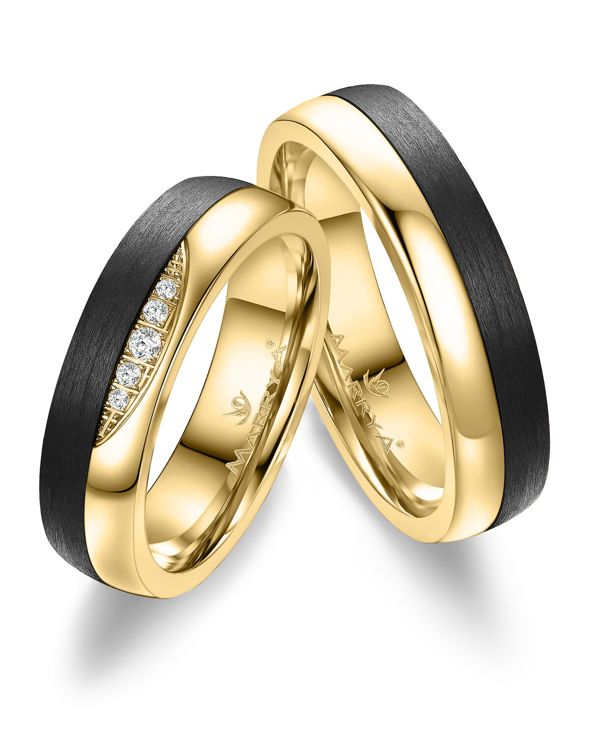 Trouwringen Carbon & Geelgoud model 2128 | Stel uw eigen set samen