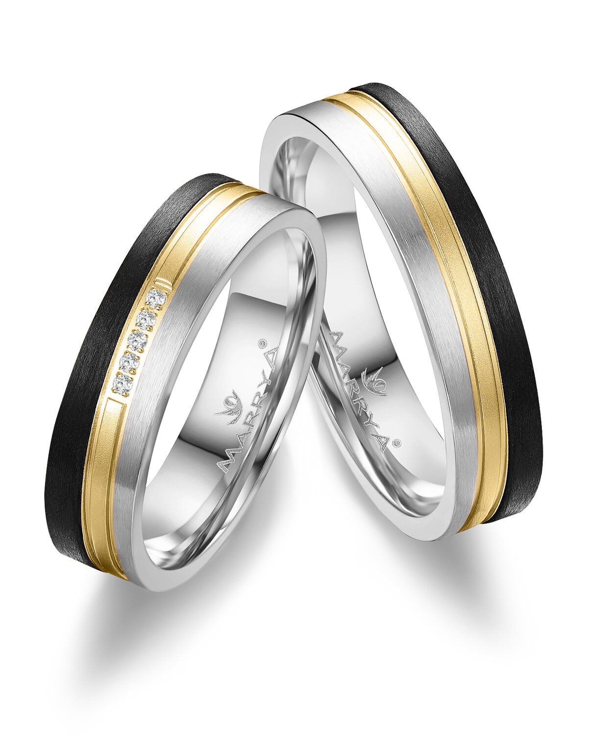 Trouwringen Carbon & Geelgoud Witgoud model 2134 | Stel uw eigen set samen