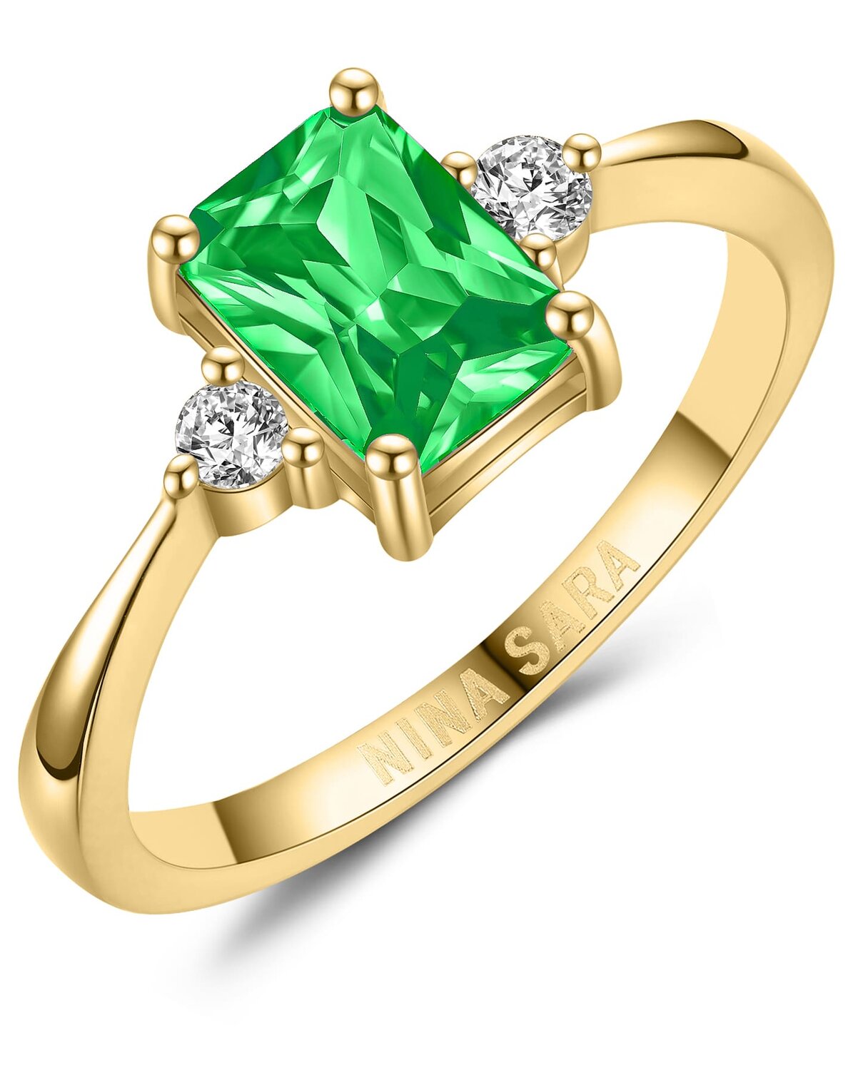 Aanzoeksring verlovingsring geelgoud (synthetisch) smaragd model 16481