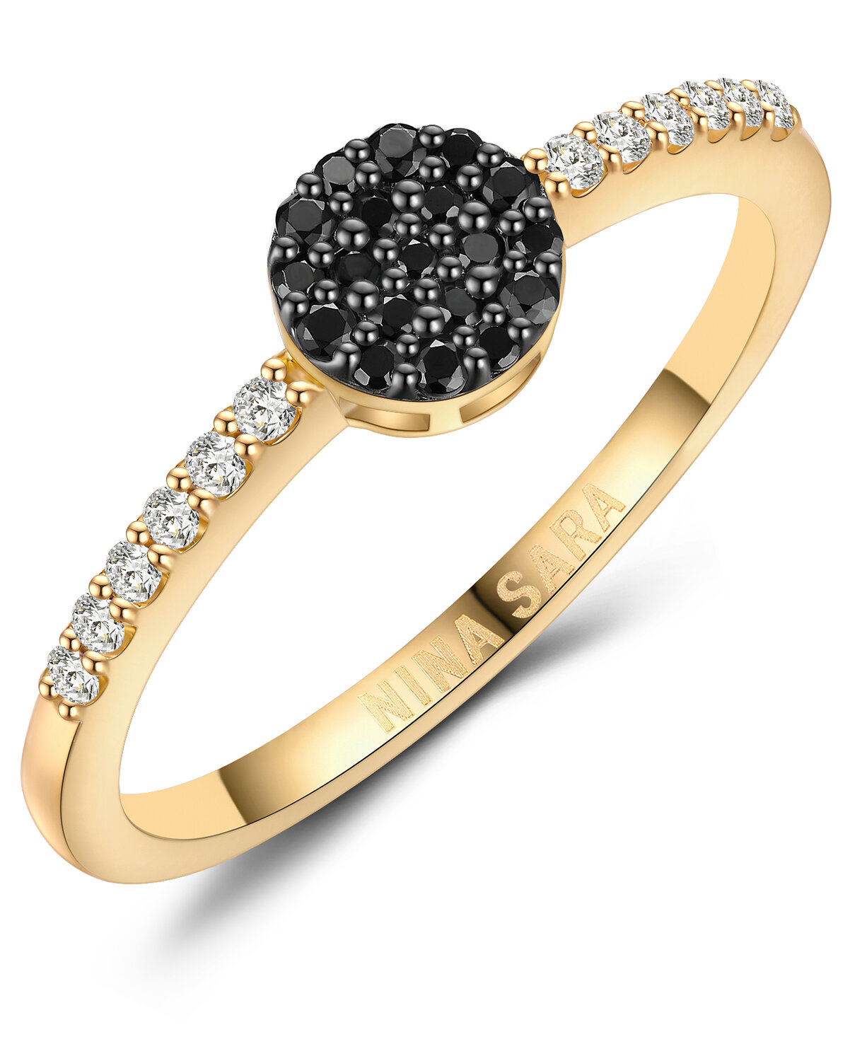 Aanzoeksring verlovingsring geelgoud wit & zwarte zirkonia of diamanten model 16331