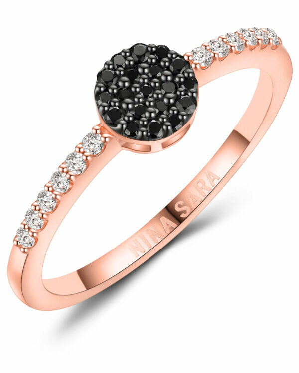Aanzoeksring verlovingsring roségoud wit & zwarte zirkonia of diamanten model 16331