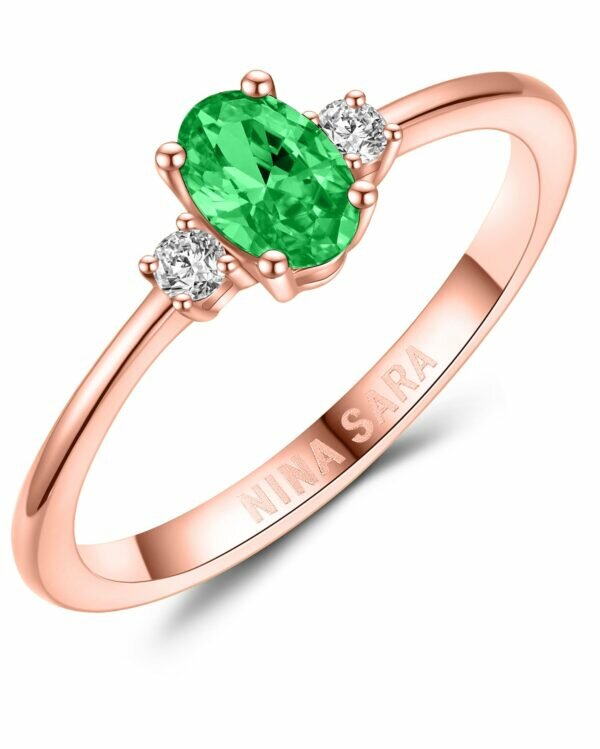 Aanzoeksring verlovingsring roségoud (synthetisch) smaragd model 16641