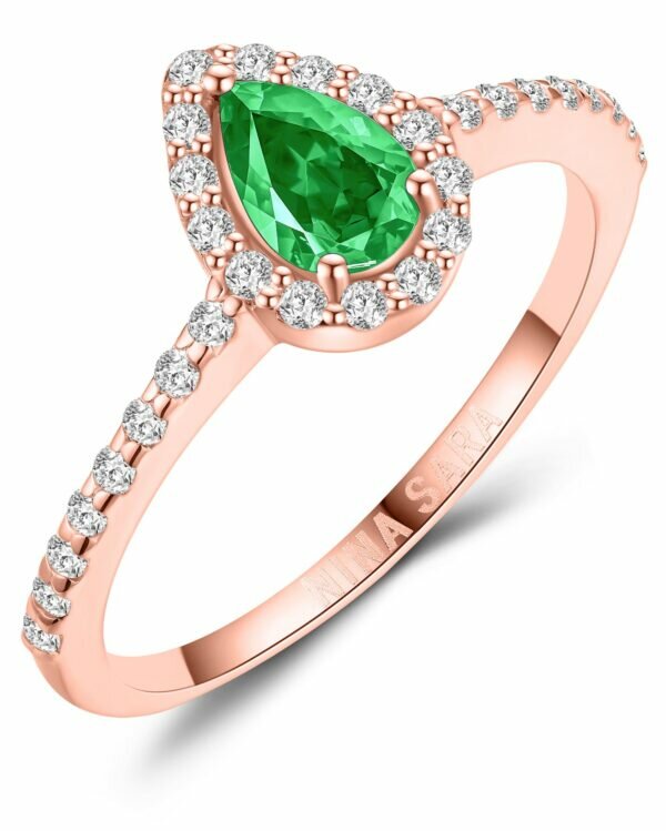 Aanzoeksring verlovingsring roségoud (synthetisch) smaragd model 16611