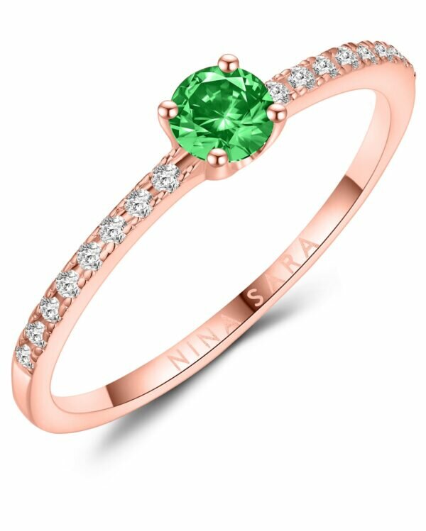 Aanzoeksring verlovingsring roségoud (synthetisch) smaragd model 16531