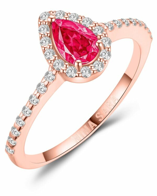 Aanzoeksring verlovingsring roségoud (synthetisch) robijn model 16611