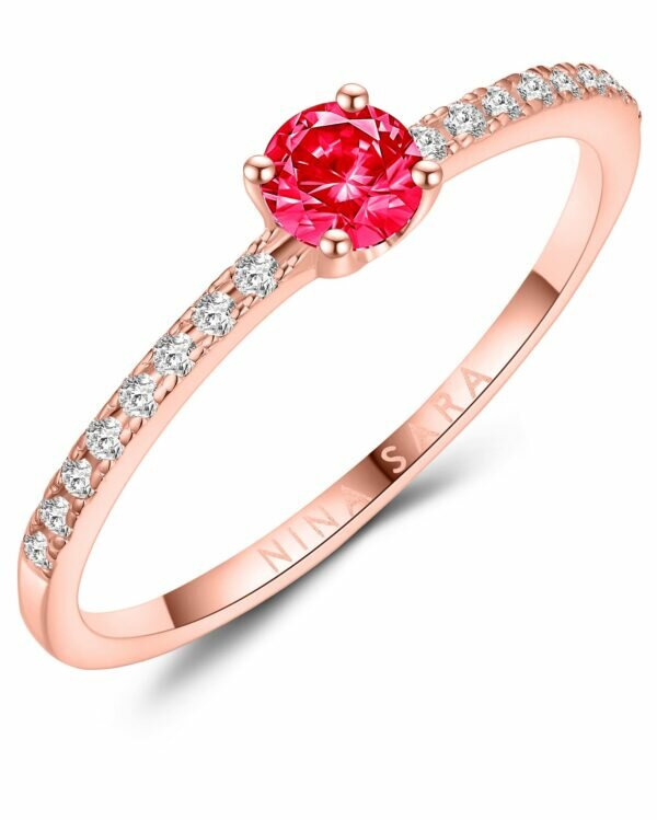 Aanzoeksring verlovingsring roségoud (synthetisch) robijn model 16531