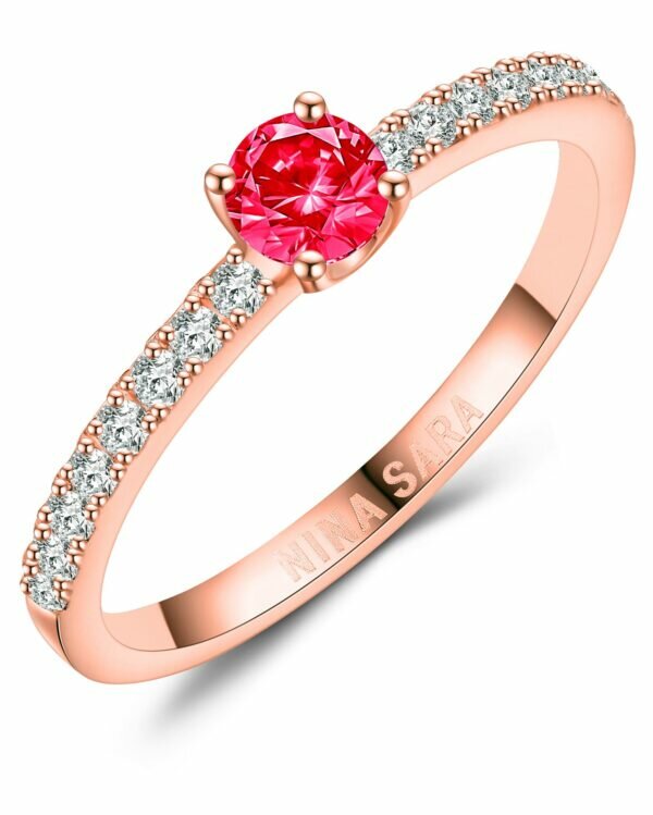 Aanzoeksring verlovingsring roségoud (synthetisch) robijn model 16521