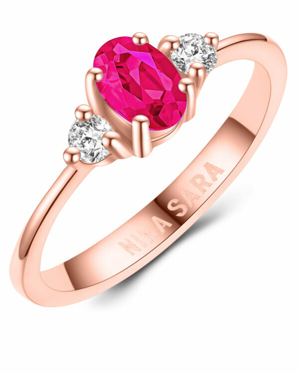 Aanzoeksring verlovingsring roségoud (synthetisch) robijn model 16391