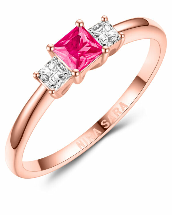 Aanzoeksring verlovingsring roségoud (synthetisch) robijn model 16381