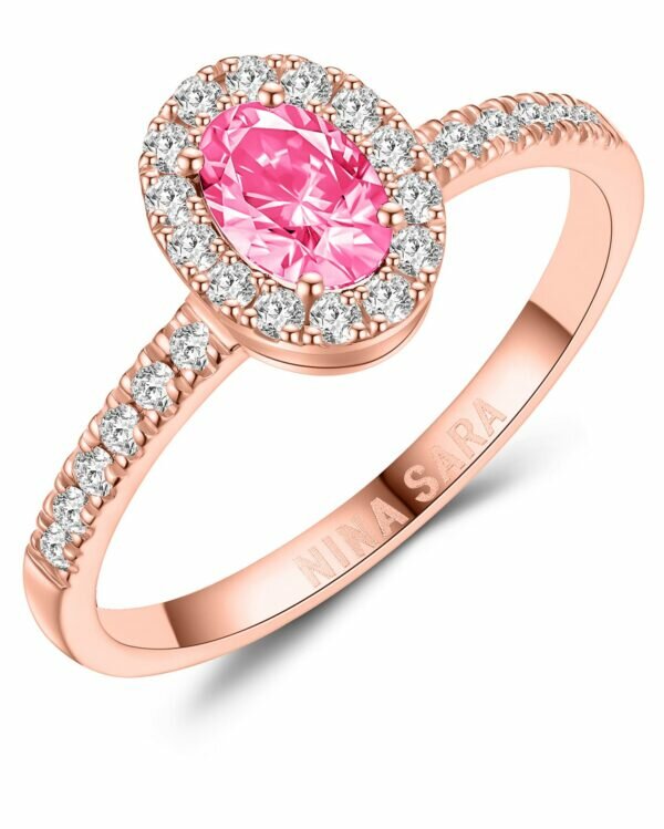 Aanzoeksring verlovingsring roségoud (synthetisch) roze saffier model 16421