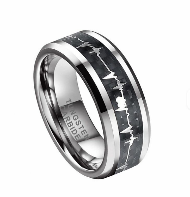 Ring wolfraamcarbide zwart hartslag model 83