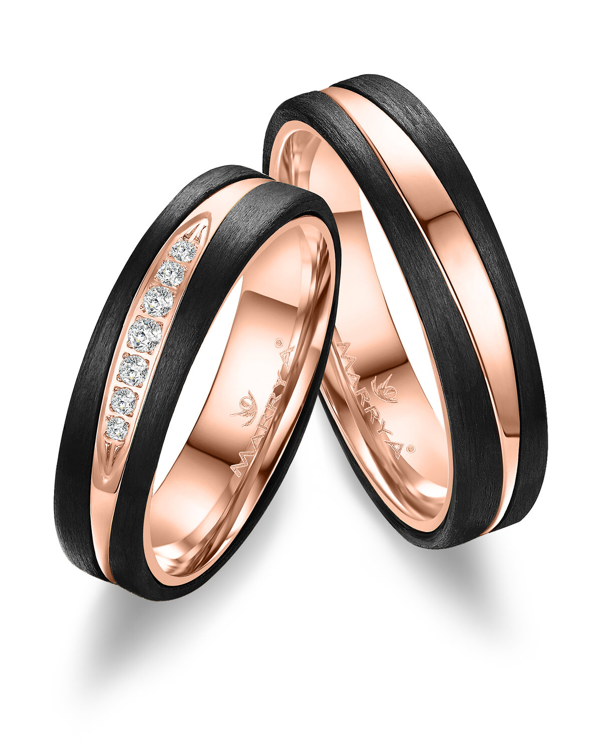 Demo-Trouwringen Carbon & Roségoud model 2162 | Stel uw eigen set samen