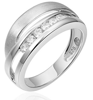 Schitterende Mat Glans Zilveren Ring Rijzetting Swarovski ® Zirkonia's model 123