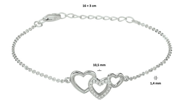 Schitterende Zilveren Armband met Hartjes en Zirkonia's (model H)
