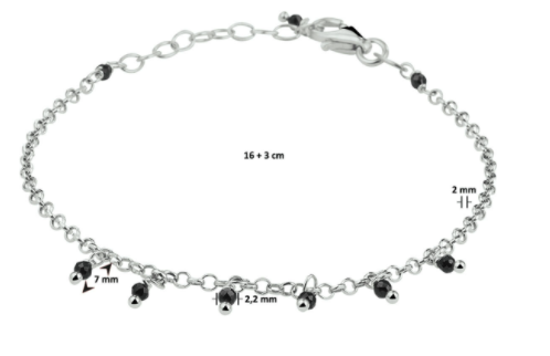 Schitterende Zilveren Armband met Zwart Strass (model L)