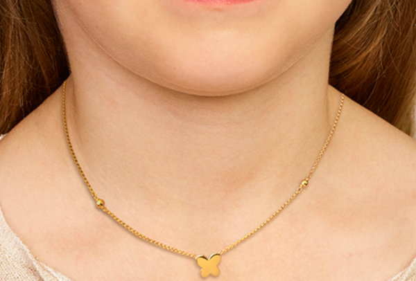 Schitterende Gold Plated Zilveren Kinder Halsketting met Vlinder (model EW)