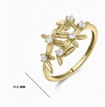 Schitterende 14K Gouden Ring met Bloemen en Zirkonia's model 251