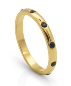 Schitterende 14K Gold Plated Ring Rondom Zwarte Zirkonia Steentjes