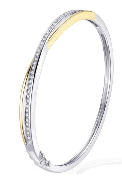 Schitterende Zilveren 14K Gold Plated Bangle Armband Zirkonia's (model BD)