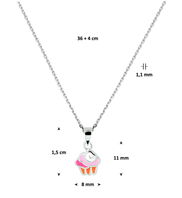 Schitterende Zilveren Halsketting met Hanger Cupcake Emaille voor Kinderen (model JH)