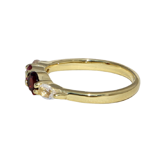 Schitterende 14K Vergulde  Zilveren Ring met Granaat, Roze Topaas en Bergkristal Model 1 C