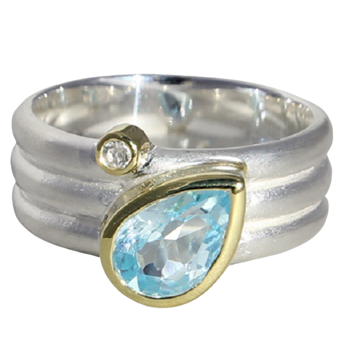 Schitterende Zilveren Brede Ring met Topaas en Bergkristal model 4 C