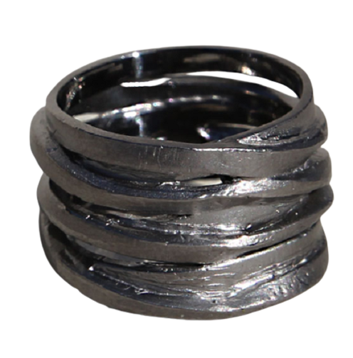 Schitterende Zilveren Zwart Gerhodineerde Brede Gewikkelde Ring model 11 C