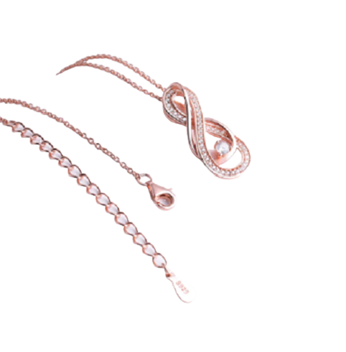 Schitterende Rose Plated Zilveren Halsketting met Muzieksleutel en Zirkonia