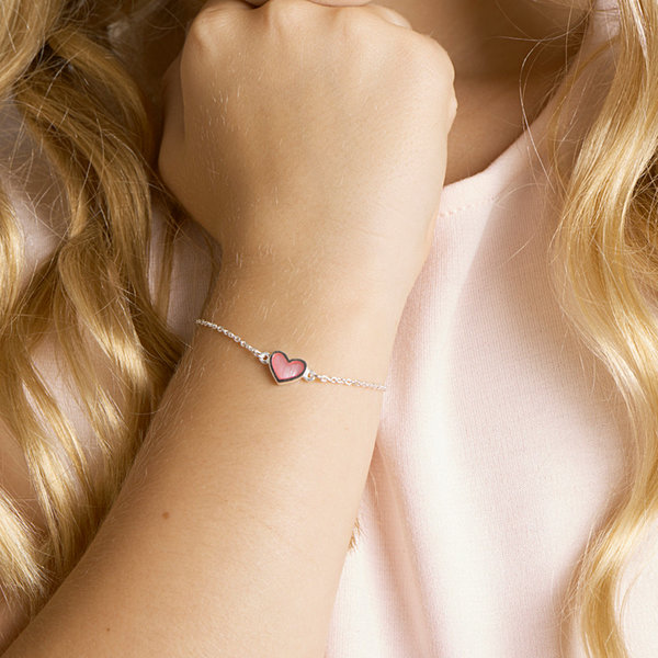 Schitterende Zilveren Armband Roze Hartje voor Kinderen (model D)