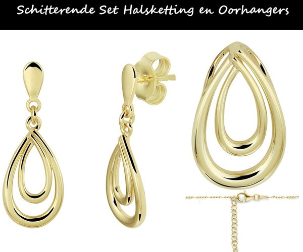 Schitterende SET : 14K Gouden Halsketting en Oorbellen Druppel (model BW)